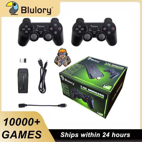 Blulory 4K Smart Videogame TV Stick,Consoles de Videogame,10.000 jogos 32/64GB Retro Classic Gamin 2.4G Wireless Gamepads Controlador (64G,10000+Jogos)
