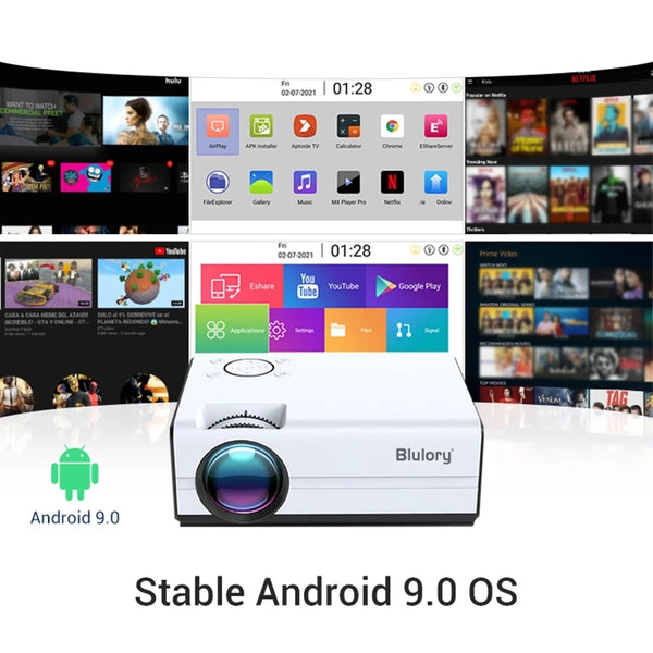 Blulory T1 Projetor Bluetooth Wifi Native 1080p,150ANSi Com Projetor De Filme Externo PortáTil De Tela,Zoom,Projetor De VíDeo De Home Theater CompatíVel Com Hdmi,Vga,Tf,Usb,Av,Tv Stick,Ps4