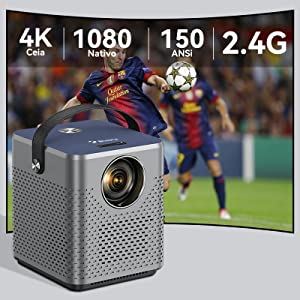 Blulory T3 Projetor Bluetooth Wifi Native 1080p,150ANSi Com Projetor De Filme Externo PortáTil De Tela,Zoom,Projetor De VíDeo De Home Theater CompatíVel Com Hdmi,Vga,Tf,Usb,Av,Tv Stick,Ps4