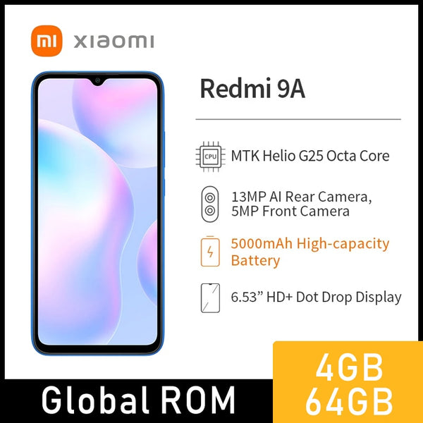 Global ROM Xiaomi Redmi 9A 2GB 32GB Smartphone 5000mAh 6.53&quot; Large Screen MTK Helio G25 Octa Core 13MP AI Camera