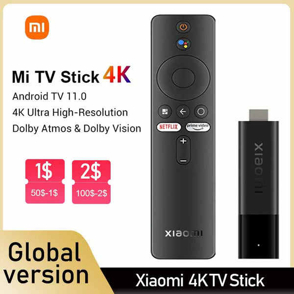 Global Version Xiaomi Mi TV Stick 4K Google Assistant Android TV 11 2GB 8GB Quad-core processor Portable Streaming Media