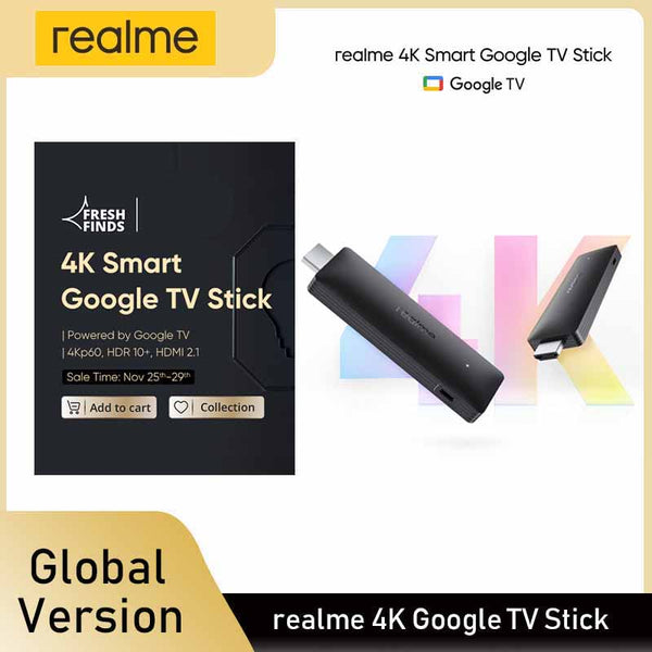 realme 4K Smart Google TV Stick Global Version 2GB 8GB HDMI 2.1 Quad-Core CPU Dual-Core GPU HDR 10+ 4Kp60 Bluetooth 5.0
