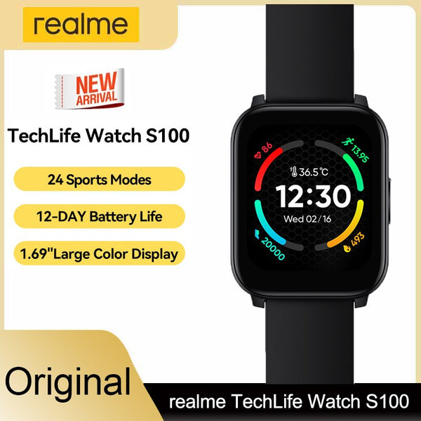 realme S100 Smart watch 1.69&quot; Color Display Blood&amp;Oxygen Monitor 24 Modes 12-Day Battery Life IP68 Water-proof Sport Smart watch